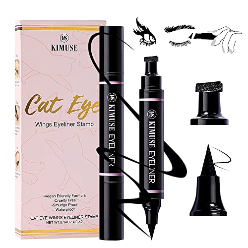 KIMUSE Winged Eyeliner Stamp-2 Eyeliner Pens for Perfect Wing Cat Eye Stamp Eyeliner Waterproof Smudge Proof, Long Lasting Makeup Liquid Eye Liner (BLACK) - Black