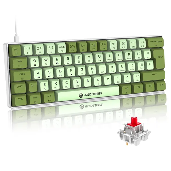 Small Mechanical Gaming Keyboard Type-c Wired with PBT Dye-subbed Keycaps Rainbow RGB Backlit 60% Layout Full Anti-Ghosting 62 Key Ergonomic for Typist Laptop PC Mac Gamer (Green Mix/Red Switch) - Green Mix/Red Switch
