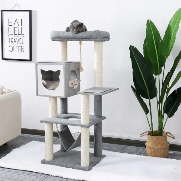 Cat Condo Climbing Cat Tree with Cat Hammock by Estilo Living
