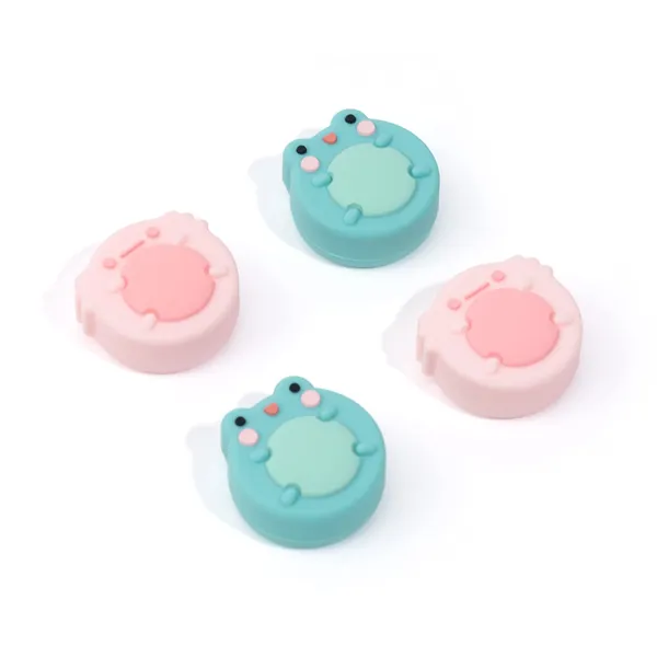 GeekShare Cute Animal Theme Silicone Joycon Thumb Grip Caps,Compatible with Nintendo Switch / OLED / Switch Lite,4PCS -- Frog & Axolotl - 