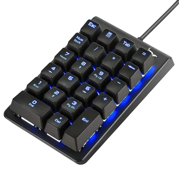 Number Pad, ROTTAY Mechanical USB Wired Numeric Keypad with Blue LED Backlit 22 Key Numpad for Laptop Desktop Computer PC Black (Blue switches) - 