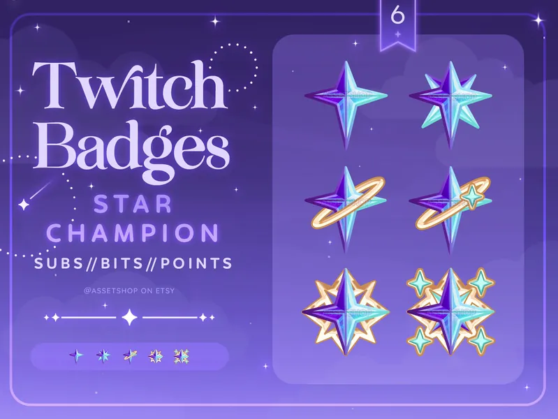 Star Champion Twitch Badges | Star Tiers Sub Badges | Celestial Cosmic Channel Points | Galactic Channel Reward | Blue Purple Gold Icon