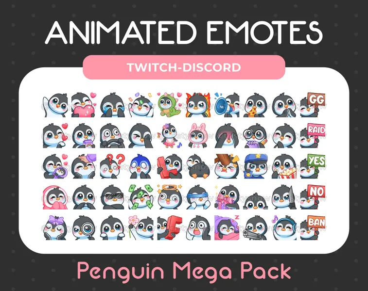 50 Animated + Static Cute Penguin Emotes Mega Pack for Twitch, Youtube, Discord, Stream / Instant Download