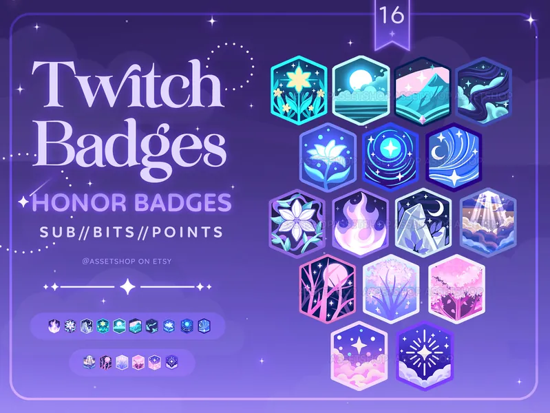 Honor Medals Twitch Sub Badges | Discord Roles Bits Channel Point | Flower | Crystal | Sky | Star | Moon | Cloud | Nature | Pastel | Magic