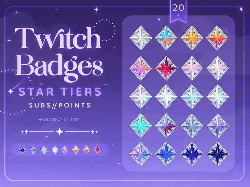 Star Honor Badges | Twitch Sub Badges | Streamer Badges | Discord Role Badges | Channel Points | Honor Badges | Rainbow Badges | Star Tiers