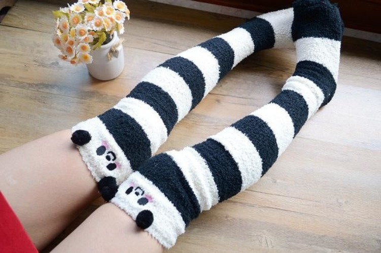Fuzzy Thigh Highs (15+ Styles) - Black Panda