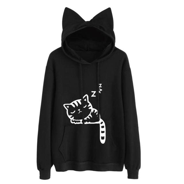 Sleepy Cat Hoodie - Black / S