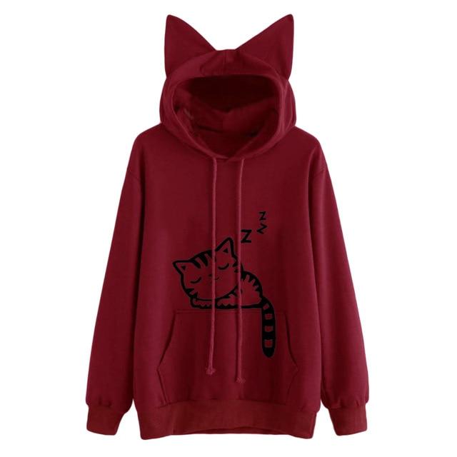 Sleepy Cat Hoodie - Red / S