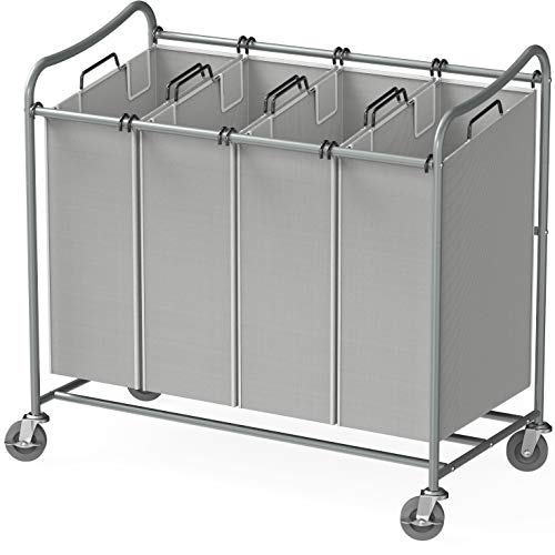 SimpleHouseware 4-Bag Heavy Duty Laundry Sorter Rolling Cart, Grey