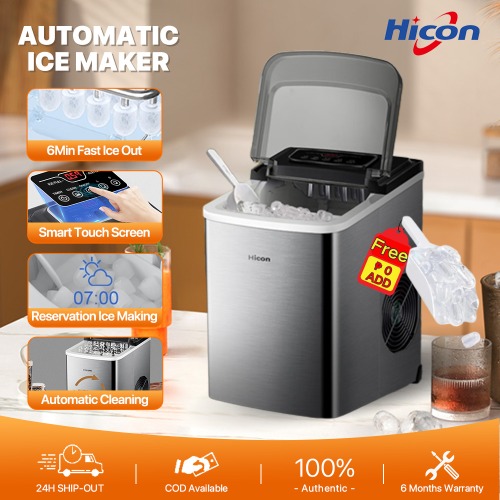 Hicon Portable Ice Maker Machine Automatic Household Smart Touch Screen Stainless Steel Ice Cube Maker 15KG/24H