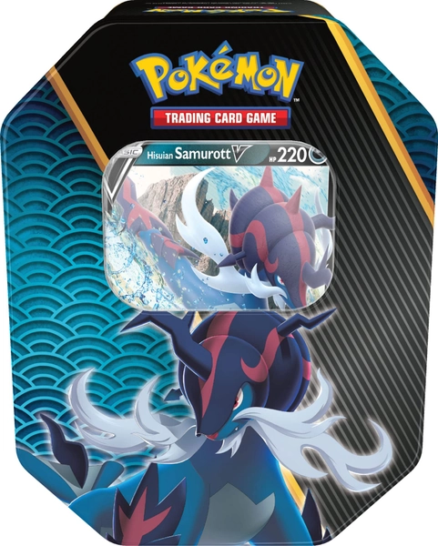 Pokémon TCG: Divergent Powers Tin – Hisuian Samurott V (1 Foil Card & 4 Booster Packs)