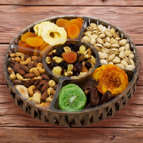 Vegan Fruit & Nut Medley Gift Tray – Healthy Gourmet Snack Assortment by Sugar Plum | Reusable Tray & Vegan-Friendly Gift
