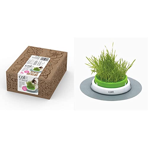 Catit Senses 2.0 Grass Planter & Catit Senses 2.0 Cat Grass Kit (Set of 3) - Cat Grass Planter + Seed Kit