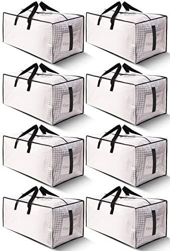 HOMESURE 8 Pack Large Strong Moving Bags with Zippers & Carrying Handles - Water-Resistant - Heavy Duty Tote for Space Saving Storage, Fold Flat, Alternative to Moving Box (Clear) - Clear - 8 Pack