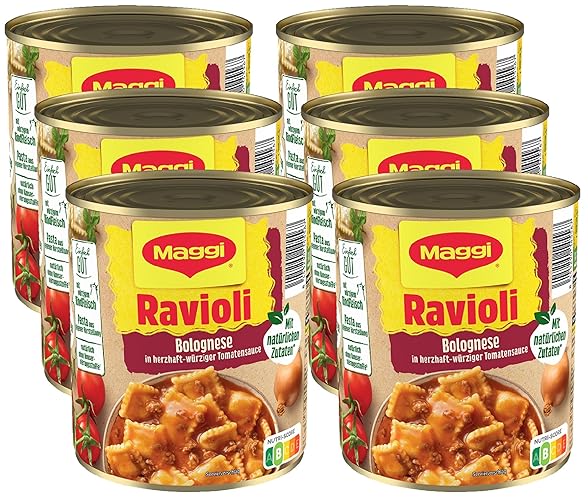 MAGGI Ravioli Bolognese, leckeres Fertiggericht mit würzigem Fleisch, für Topf & Mikrowelle, ideales Festival-Essen, 6er Pack (6 x 800g)