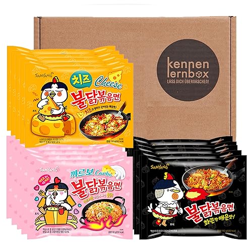 Kennenlernbox 15er Buldak Box | Samyang Hot Chicken Ramen Combo | 5er Pack Hot Chicken & 5er Pack Carbonara & 5er Pack Cheese |
