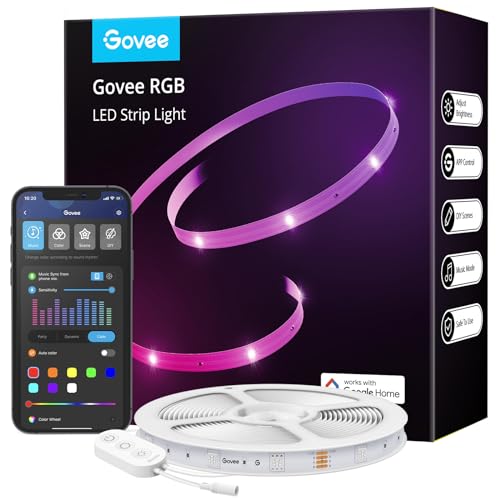 Govee LED Strip Smart RGB WiFi LED Streifen, Lichterkette Band App Steuerung WLAN mit Alexa und Google Assistant, Musik Sync Farbwechsel DIY Deko für Schlafzimmer Küche Wohnzimmer 15m - 15M