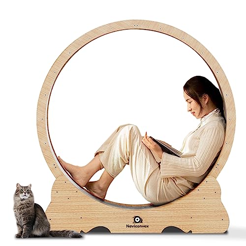 Naviconvex Katzenlaufrad 113cm Laufrad Katze Laufen Super Leise Katzen Laufrad Laufrad für Katzen Laufrad Katze Katzenrad Katzenlaufrad XL - Großes Katzenrad für Katzen von 1,5 bis 35 kg. - Holzfarben