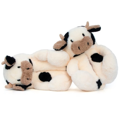 SUMMERJOY Cow Slippers, Cute Animal Slippers, Fuzzy Slippers, Soft Cloud Slippers, Teddy bears Slippers for Women Men - 5.5-9.5 Women/4.5-8 Men Cow Slippers Champagne