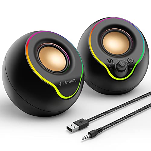 LENRUE Bluetooth Computer Speakers, PC Speakers with Colorful RGB Lights, 10W Stereo Sound, 47 ins Ultra Long, Headphone-in for Desktop, Laptop, Monitor - BlackBluetooth