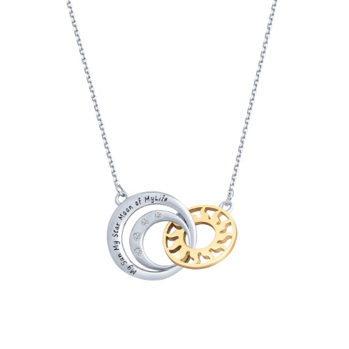bobauna Sun Crescent Moon Star Two-Tone Interlocking Circles Necklace Celestial Jewelry Gift - sun moon circle necklace
