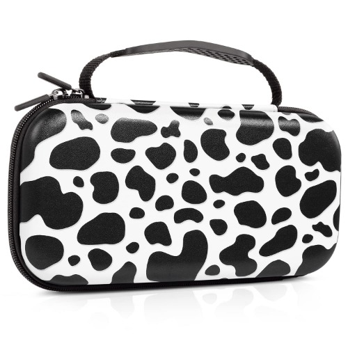 Carrying Case for Nintendo Switch/Switch OLED Model (2021), Lokigo Portable Travel Girls Carry Case Protective Hard Shell with 20 Game Card Cartridges for Switch Console & Accessories, Cow Print - Cow Pattern