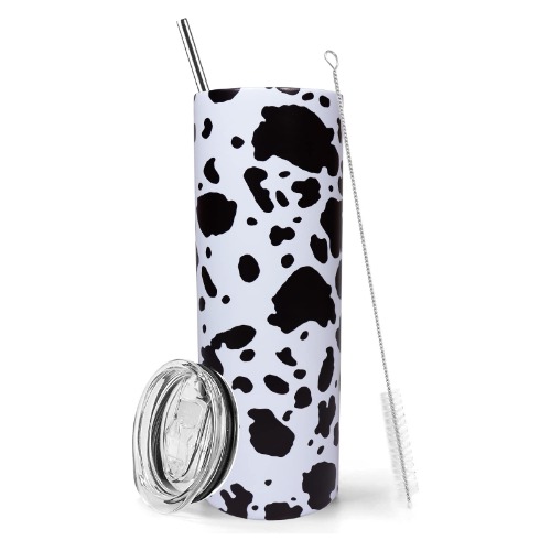 Cow Print Tumbler With Lid and Straw 20 oz Insulated Black Cow Tumbler Stainless Steel Cow Print Skinny Tumbler Water Bottle Coffee Cups Travel Mug Gifts for Women - Cow Print