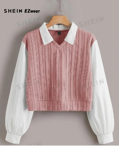 Blusa de punto con pangas y cuello