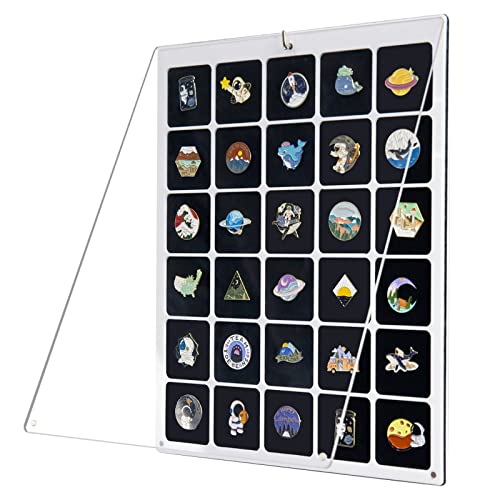 HIIMIEI Clear Acrylic Pin Collection Display Organizer, Dust-Free Table Top & Wall Pin Display Holder Board for Enamel Pin, Jewelry Pins, Pin Gift, Pin Enthusiast, Pokemon Badges (11x14, 30 Grids) - 11x14