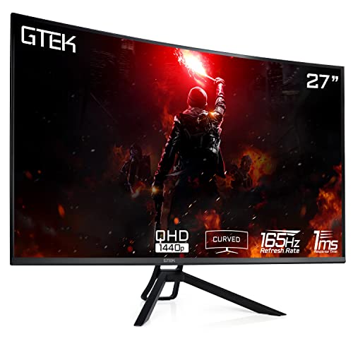 GTek 165Hz 2K Gaming Monitor, 27 Inch Frameless Display QHD 2560 x 1440P, Curved 1800R, VA 1ms MPRT, Supports 144Hz HDR, FreeSync, DisplayPort/HDMI 2.0, VESA - Q2765VC - 27" 2K 165Hz 1ms