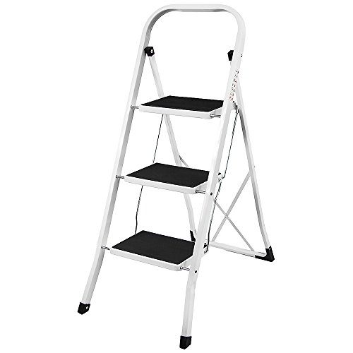 Home Vida 3 Step Ladder, Heavy Duty Steel, Folding, Portable With Anti-Slip Mat - 3 Step Ladder
