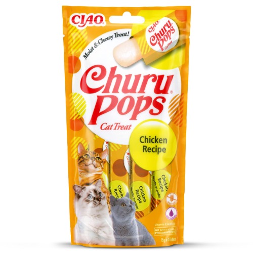 Ciao Churu Pops by INABA Cat Treat - Chicken Flavour (4 x 15g) / Moist & Chewy Cat Treat, Delicious & Healthy Snack for Cats, Hand Feeding, Natural, Grain Free, High Moisture