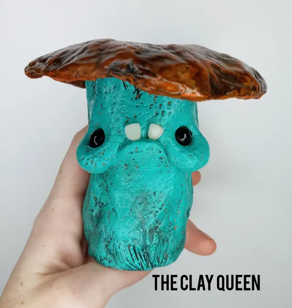 Mint Grumpy Mushroom Fantasy Art Sculpture- Mushroomcore Goblincore Cottagecore Fungi Woodland Nature Cute Creature- UK Seller