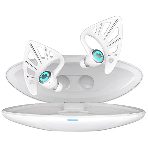 YOWU Elf Ear Headphones, Wireless 5.0 Earphones, 10 Colors RGB Effects with App Control, Dual Microphone Noise Reduction, IPX4 Water Resistant, Elf in-Ear Earbuds with Charging Case -White - White