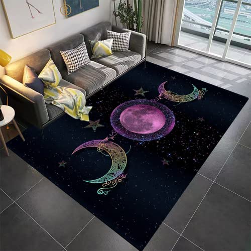 Galaxy Triple Moon Goddess Wiccan Pagan Witch Decor Non-Slip Mats Soft Luxury Rug Floor Carpet for Living Room Indoor Gothic Decor Goth Decor 5'x7' - Black - 5'x7'