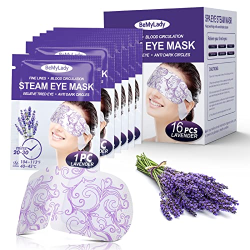 Steam Eye Mask 16 Packs Heated Eye Mask for Dark Circles and Puffiness Disposable Soothing Headache Relief, Steam Sleep Mask for Puffy Eyes, Skincare, Hydrating and Relieve eye fatigue (Lavender) - Lavender