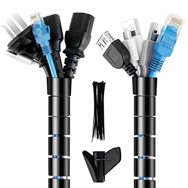 Manguitos para Cable Ø2.2cm - 5m, Organizador Cables Escritorio Bajo Mesa para Esconder 6-8 Cables con Guía Pasa Cables, Caja Guarda Ocultar Cables para TV, Cocina, Oficina y Electrodomésticos
