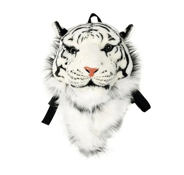 Domineering backpack stuffed tiger head 3D simulation personalised shoulder Bag Animal head shoulders bag (large, tiger white)