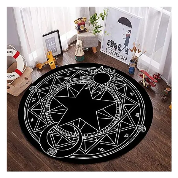 
                            SHIJIU SHIMENG Home Office Chair and Rolling Chairs mat for Carpet, for Hardwood Floor,Round, Crystal Fleece, can be Washed Without Deformation, Pentagram Magic Array Pattern, Black. (100cm)
                        