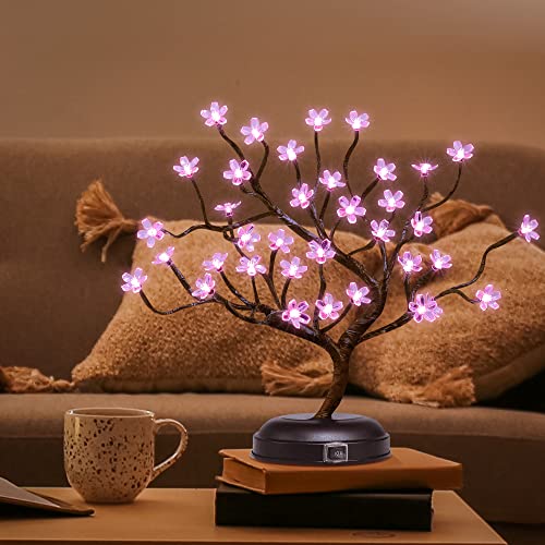LIGHTSHARE 16Inch 36LED Cherry Blossom Bonsai Light, Pink Light, Battery Powered and Plug-in Adapter (Included), Built-in Timer, Décor for Home,Festival,Party,Christmas,Night Light - Pink