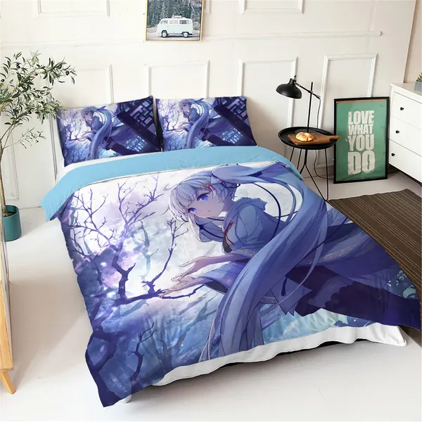 Miqimiaode Hatsune Miku Japanischer Anime 3D Gedruckte Bettwäsche Set Bettbezug mit Kissenbezug Trösterbezug Bettwäsche - # 19 Single(Bettbezug 135 x 210)