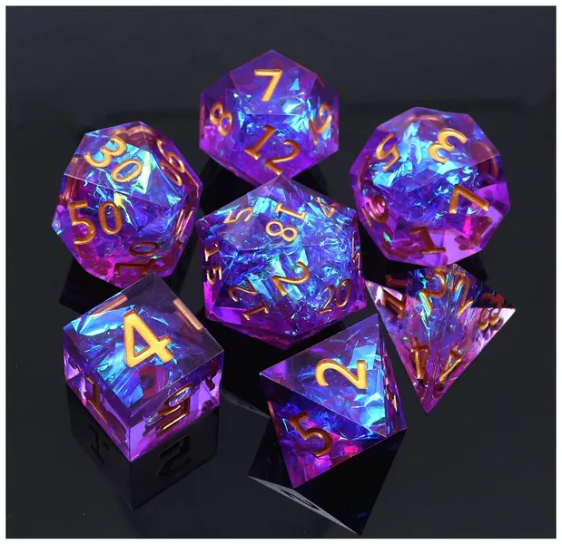 Resin DND Dice Set for Dungeon and Dragons D&D RPG Pathfinder, Handcrafted Sharp Corner Purple Polyhedral Dice with Gift Box, Girls Fantasy Galaxy Dice with Pretty Filler