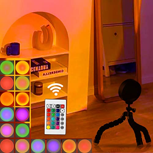 FAMINESS Sunset Lamp 16 Colourful Sunset Projection Lamp Rainbow Projection Lamp LED Night Light with 360° Rotation and Tripod for Party Themes Bedroom Decoration - Tripod