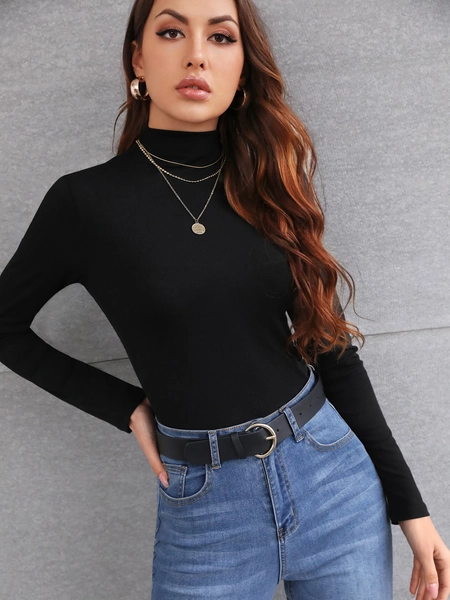 SHEIN Frenchy Mock Neck Slim Fit Tee