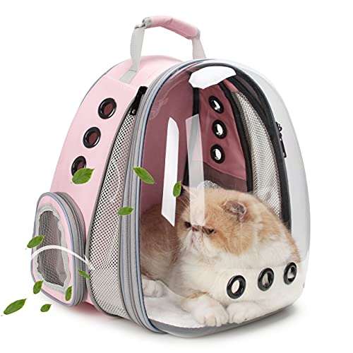 LOLLIMEOW Pet Carrier Backpack, Bubble Backpack Carrier, Cats and Puppies,Airline-Approved, Designed for Travel, Hiking, Walking & Outdoor Use (Front Expandable-Pink) - Front Expandable-Pink