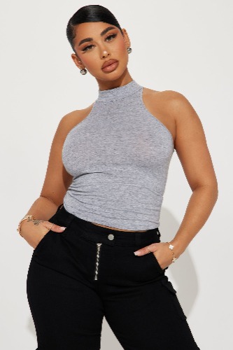Myra Mock Neck Tank Top - Heather Grey | S