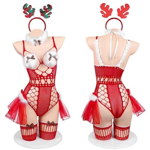 Reindeer Fishnet Lingerie in a Petite Size
