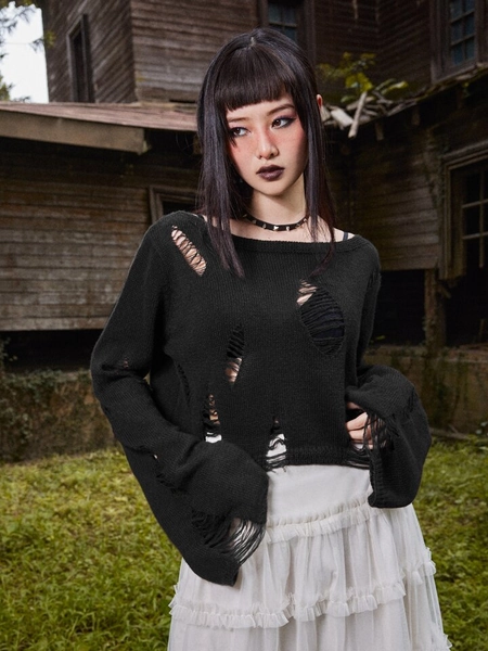 Goth Solid Distressed Sweater