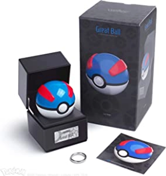 Great Ball Authentic Replica - Realistic, Electronic, Die-Cast Poke Ball with Display Case Light Features by The Wand Company - Officially Licensed by Pokemon