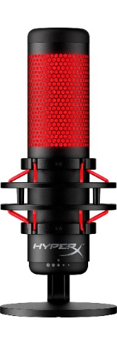 HyperX QuadCast - USB Condenser Gaming Microphone, for PC, PS4, PS5 and Mac, Anti-Vibration Shock Mount, Four Polar Patterns, Pop Filter, Gain Control, Podcasts, Twitch, YouTube, Discord, Red LED - Red Lighting